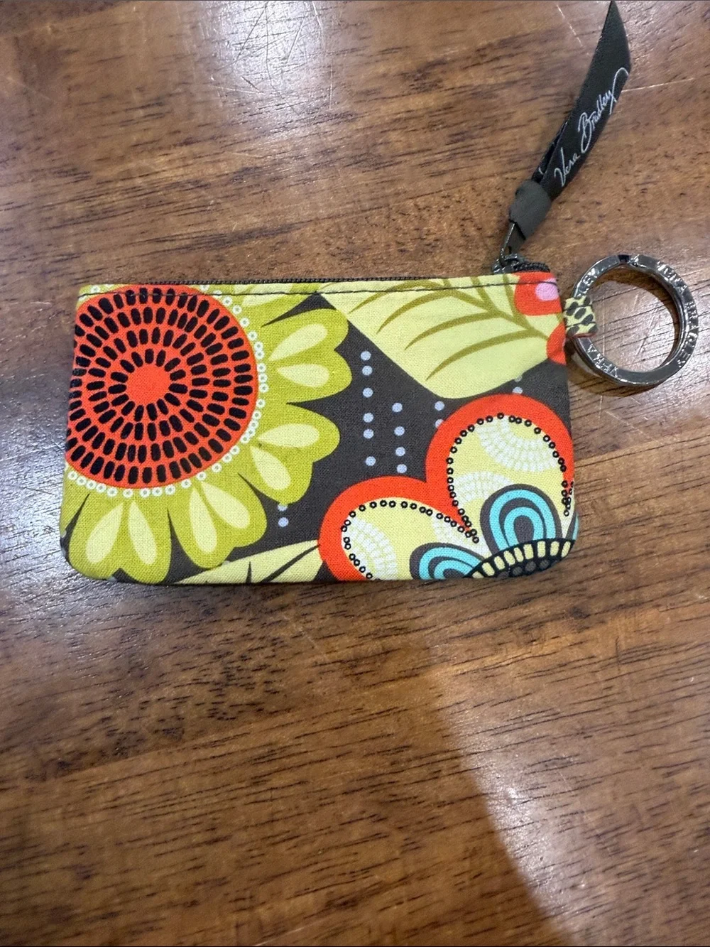 Vera Bradley Yellow and Orange Floral Key Pouch with Key Ring